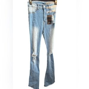 SHEIN Ripped Flare Wide Leg Jeans